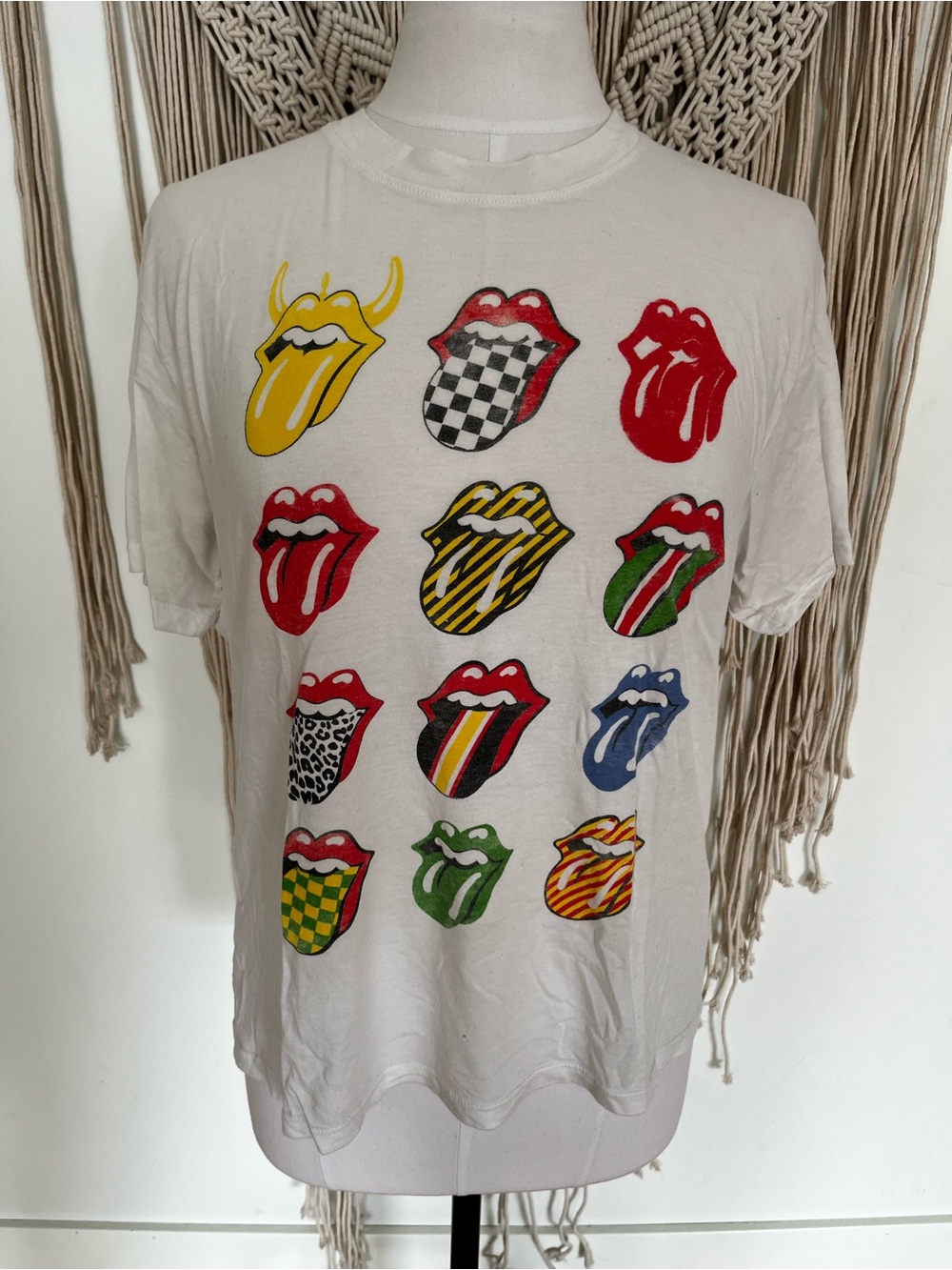 Daydreamer Rolling Stones Tee with Multicolor Tongue Motifs